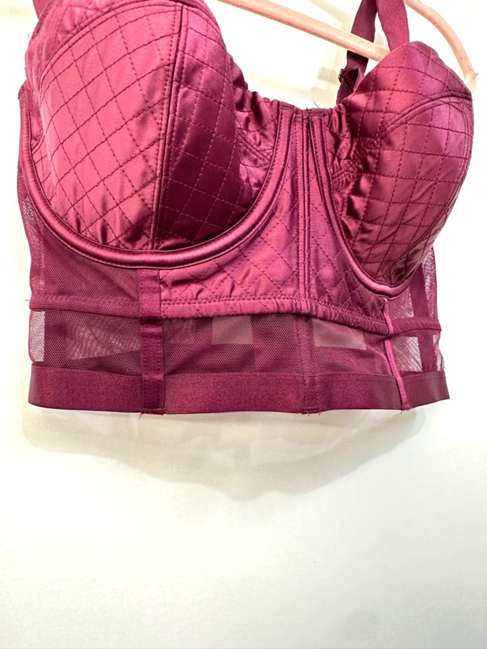 Victoria's Secret Very Sexy Longline Balconette Bra Wine Satin Mesh Corset Style - Picture 4 of 8